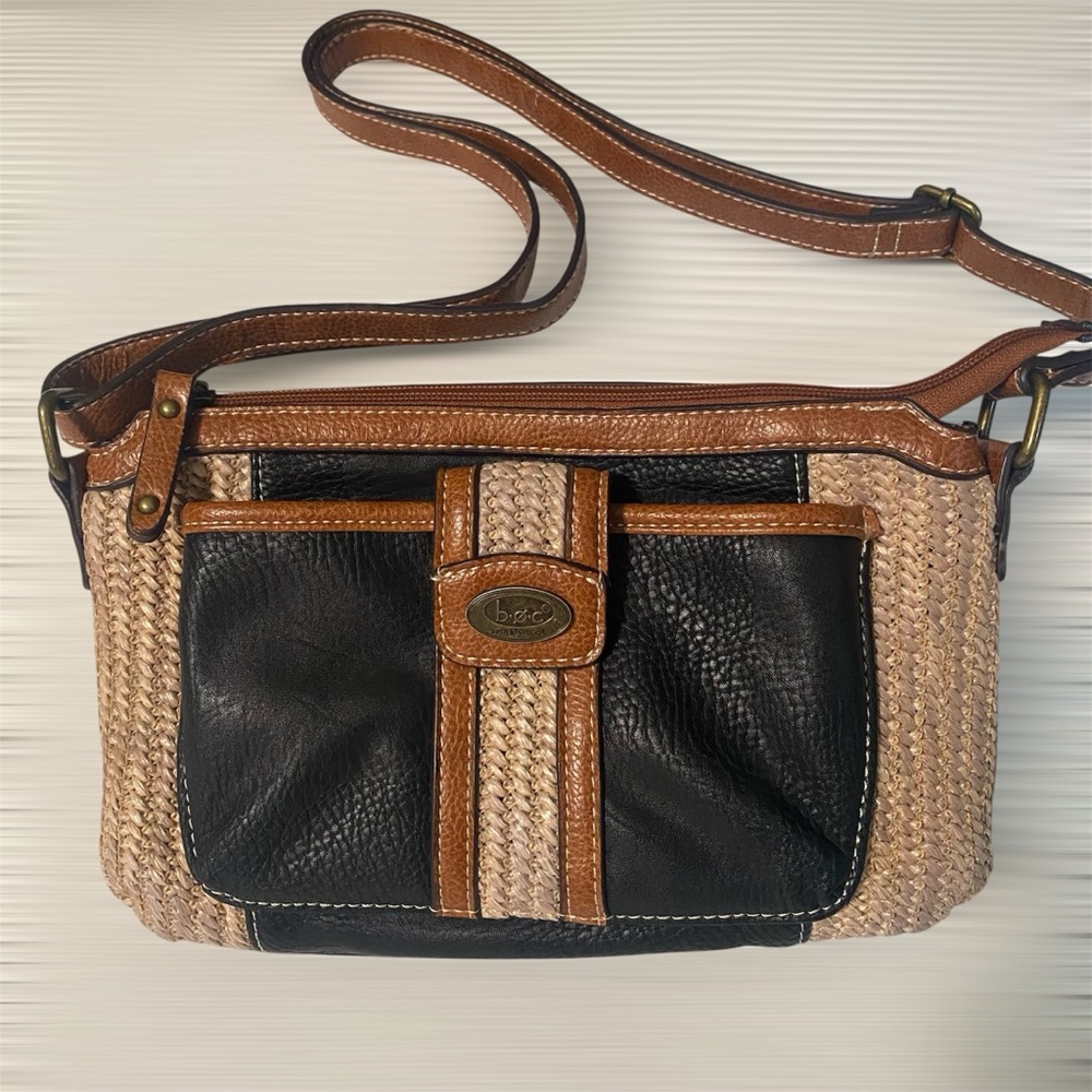 b.o.c. Black and Tan Woven Crossbody Bag